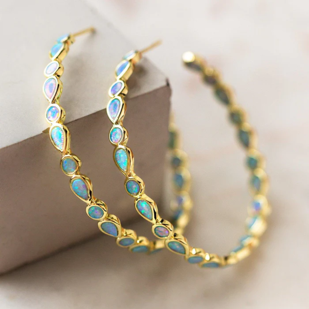 Elegant Opal Hoop Earrings