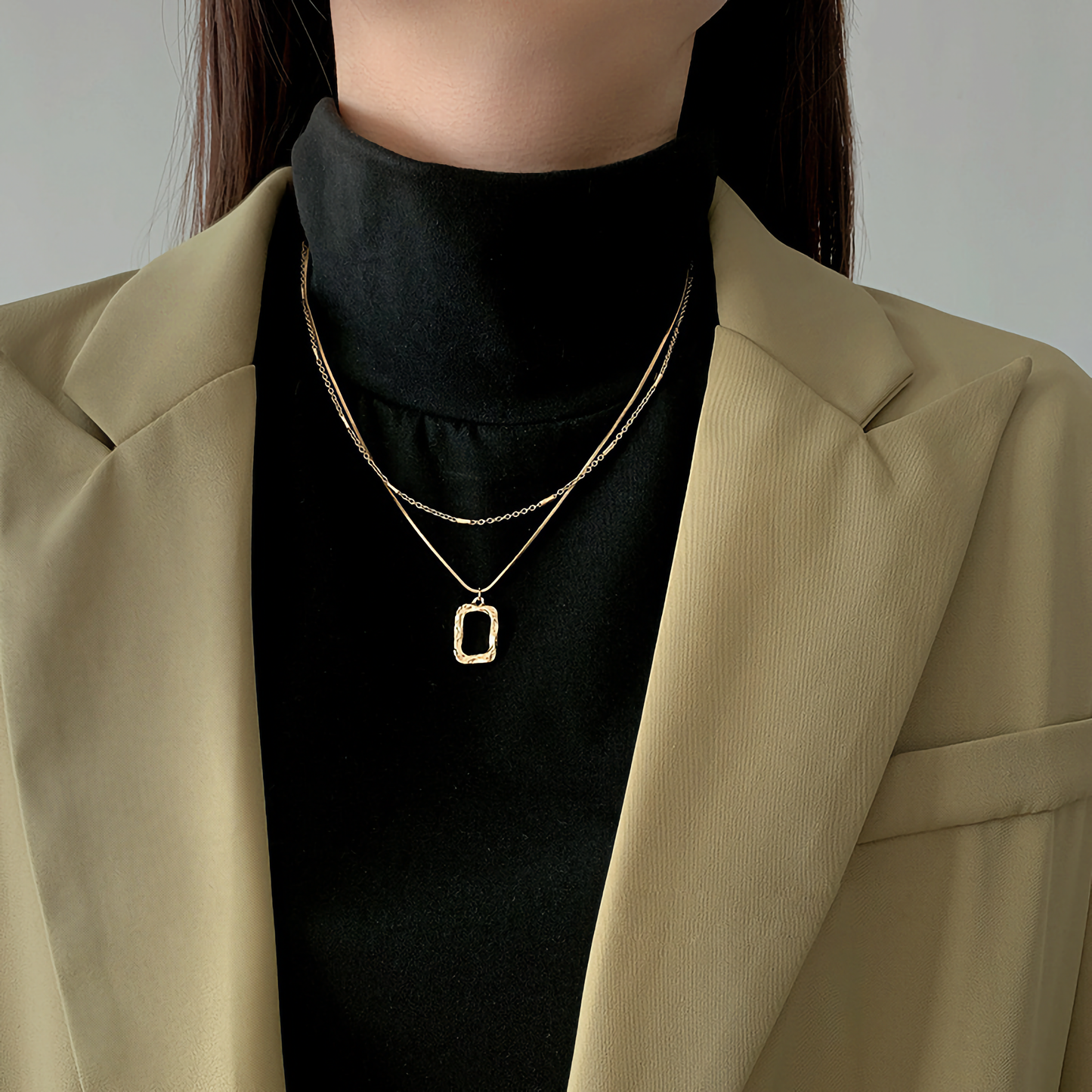 Layered Square Pendant Necklace - Miranda