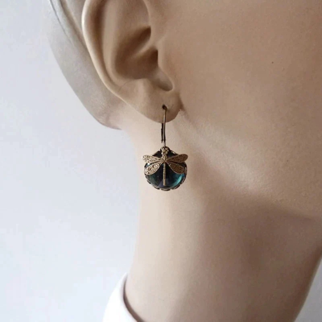 Golden Artisan Dragonfly Sphere Earrings