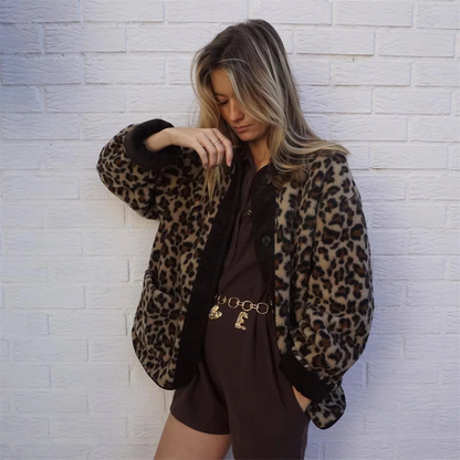 Celeste | Women’s Leopard Print O-Neck Jacket | Stylish