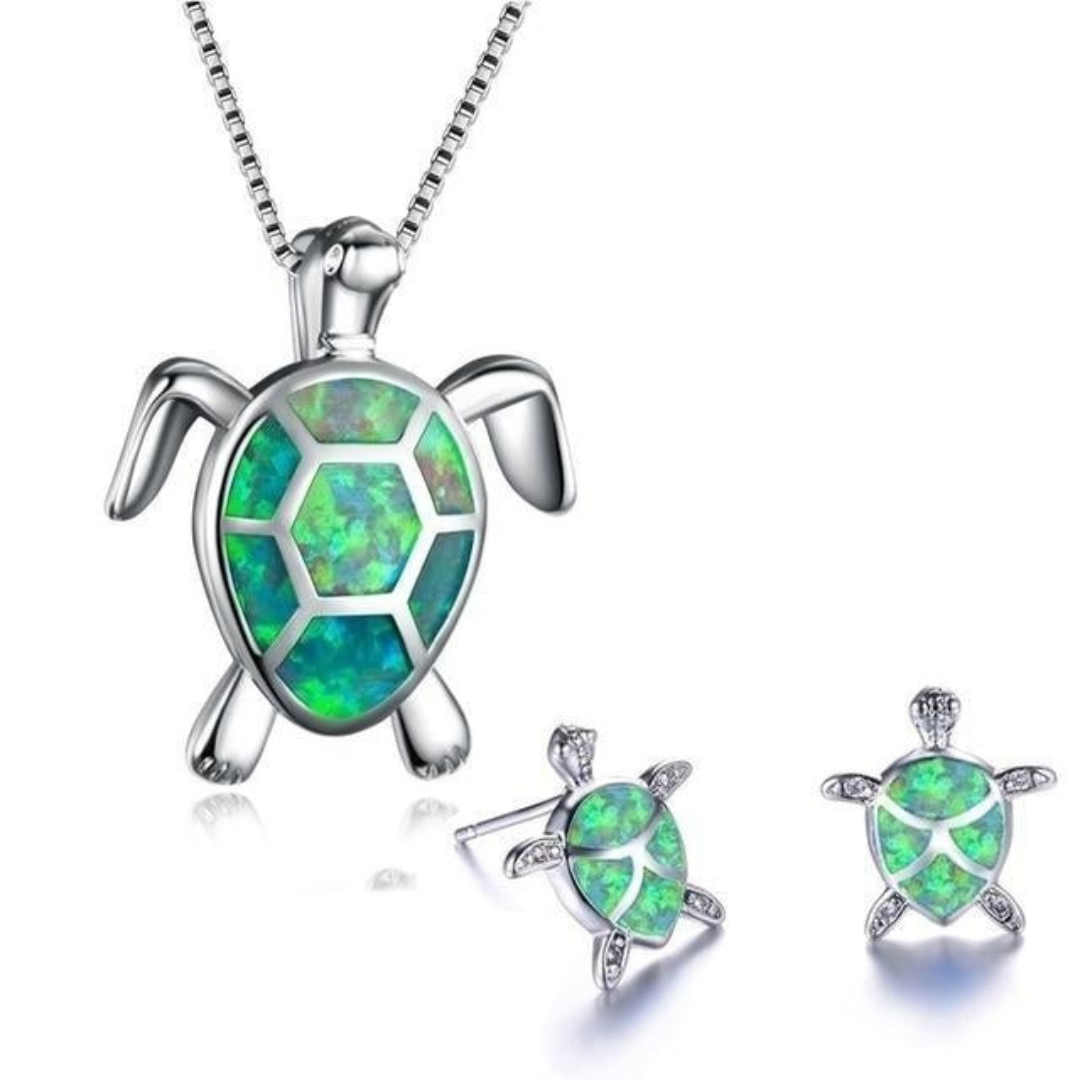 Iridescent Oceanic Turtle Jewelry Set