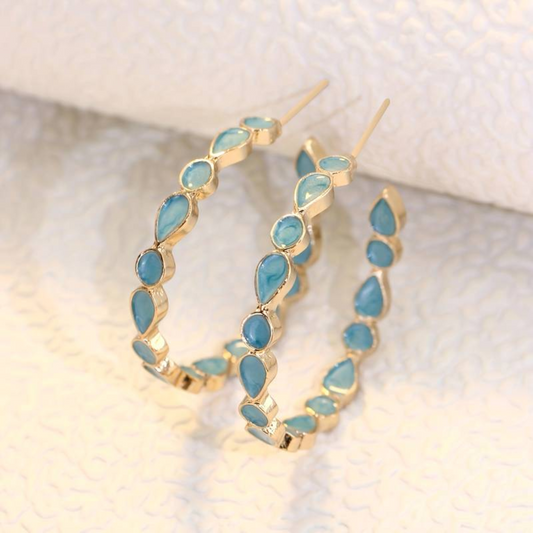 Elegant Vintage Blue Stone Hoop Earrings