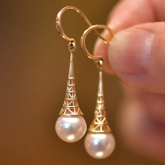 Elegant Gold Inlaid Pearl Earrings